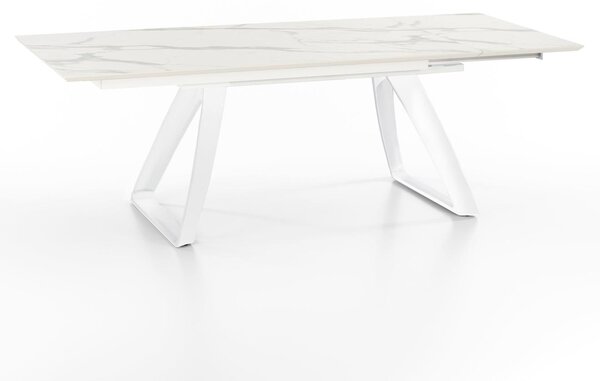 E-STYLO Tavolo Allungabile Top in HPL su MDF Gambe in metallo verniciato Allunghe interne in HPL su MDF,90cm X 170/270cm H. 76cm,Top: marmo calacatta allunghe: marmo calacatta gambe: bianco