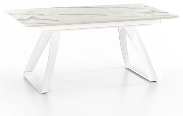 E-STYLO Tavolo Allungabile Top in HPL su MDF Gambe in metallo verniciato Allunghe interne in HPL su MDF,90cm X 170/270cm H. 76cm,Top: marmo calacatta allunghe: marmo calacatta gambe: bianco
