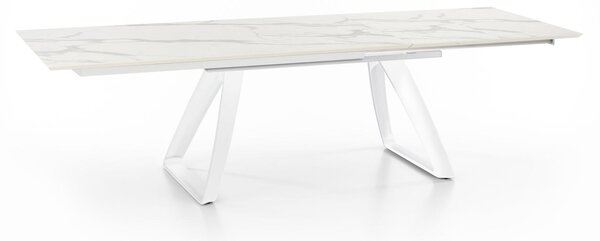 E-STYLO Tavolo Allungabile Top in HPL su MDF Gambe in metallo verniciato Allunghe interne in HPL su MDF,90cm X 170/270cm H. 76cm,Top: marmo calacatta allunghe: marmo calacatta gambe: bianco