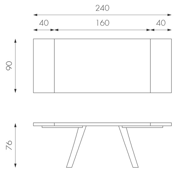 E-STYLO Tavolo Allungabile Top in truciolare di pioppo impiallacciato e bordo massellato Gambe in metallo verniciato Allunghe esterne impiallacciate,90cm X 160/240cm H. 76cm,Top: rovere naturale allunghe: rovere naturale gambe: nero