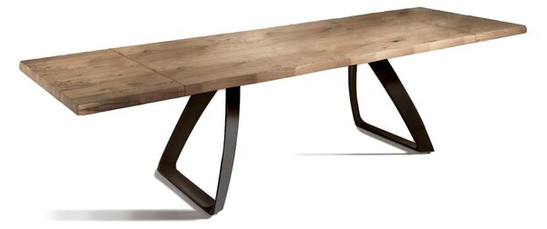 E-STYLO Tavolo Allungabile Top in truciolare di pioppo impiallacciato e bordo massellato Gambe in metallo verniciato Allunghe esterne impiallacciate,90cm X 160/240cm H. 76cm,Top: rovere naturale allunghe: rovere naturale gambe: nero