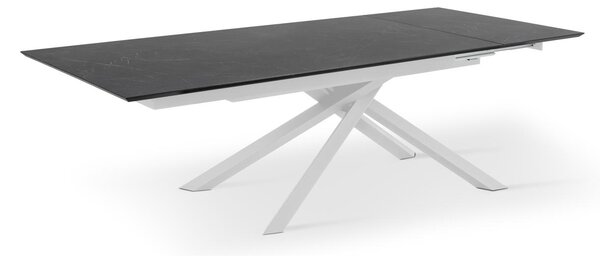 E-STYLO Tavolo fisso Top in Rovere termocotto o e bordo massellato Gambe in metallo verniciato Allunghe esterne impiallacciate,90cm X 170/270cm H. 76cm,Top: nero gambe: bianco