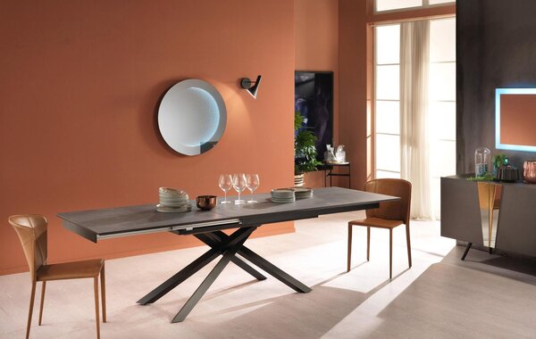 E-STYLO Tavolo Allungabile Top in HPL su MDF Gambe in metallo verniciato Allunghe interne in HPL su MDF,90cm X 170/270cm H. 76cm,Top: grigio scuro allunghe: grigio scuro gambe: nero