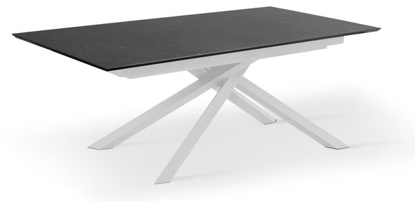 E-STYLO Tavolo fisso Top in Rovere termocotto o e bordo massellato Gambe in metallo verniciato Allunghe esterne impiallacciate,90cm X 170/270cm H. 76cm,Top: nero gambe: bianco