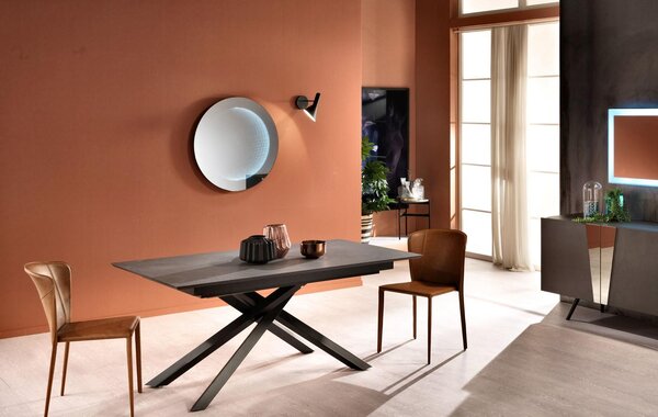 E-STYLO Tavolo Allungabile Top in HPL su MDF Gambe in metallo verniciato Allunghe interne in HPL su MDF,90cm X 170/270cm H. 76cm,Top: grigio scuro allunghe: grigio scuro gambe: nero