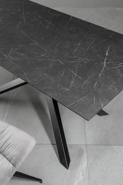 E-STYLO Tavolo Allungabile Top in HPL su MDF Gambe in metallo verniciato Allunghe interne in HPL su MDF,90cm X 170/270cm H. 76cm,Top: marmo nero gambe: nero