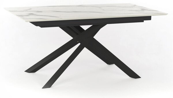 E-STYLO Tavolo Allungabile Top in HPL su MDF Gambe in metallo verniciato Allunghe interne in HPL su MDF,90cm X 170/270cm H. 76cm,Top: marmo calacatta allunghe: marmo calacatta gambe: nero