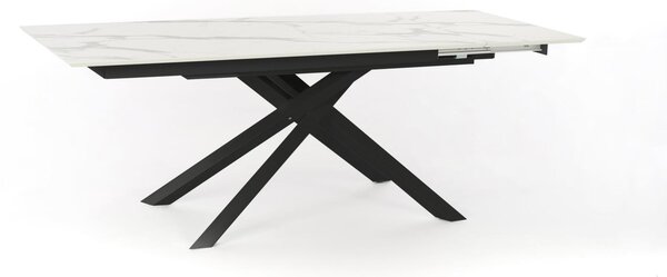 E-STYLO Tavolo Allungabile Top in HPL su MDF Gambe in metallo verniciato Allunghe interne in HPL su MDF,90cm X 170/270cm H. 76cm,Top: marmo calacatta allunghe: marmo calacatta gambe: nero
