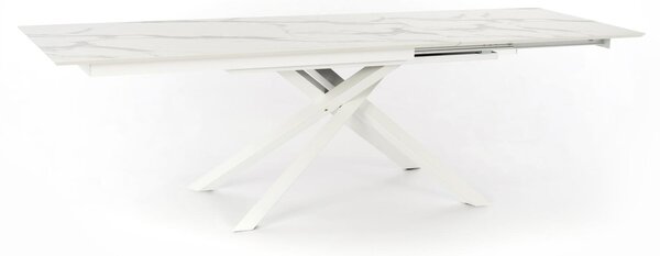 E-STYLO Tavolo Allungabile Top in HPL su MDF Gambe in metallo verniciato Allunghe interne in HPL su MDF,90cm X 170/270cm H. 76cm,Top: marmo calacatta allunghe: marmo calacatta gambe: bianco