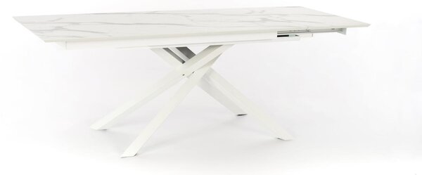 E-STYLO Tavolo Allungabile Top in HPL su MDF Gambe in metallo verniciato Allunghe interne in HPL su MDF,90cm X 170/270cm H. 76cm,Top: marmo calacatta allunghe: marmo calacatta gambe: bianco
