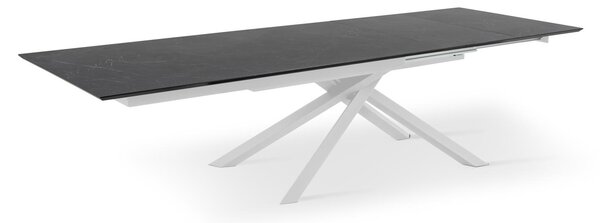 E-STYLO Tavolo fisso Top in Rovere termocotto o e bordo massellato Gambe in metallo verniciato Allunghe esterne impiallacciate,90cm X 170/270cm H. 76cm,Top: nero gambe: bianco