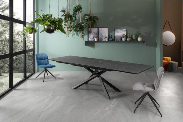 E-STYLO Tavolo Allungabile Top in HPL su MDF Gambe in metallo verniciato Allunghe interne in HPL su MDF,90cm X 170/270cm H. 76cm,Top: marmo nero gambe: nero