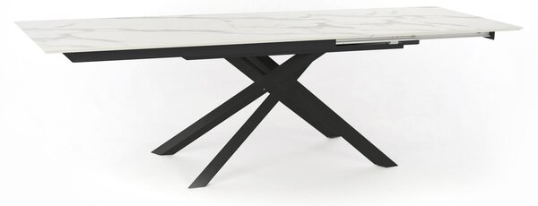 E-STYLO Tavolo Allungabile Top in HPL su MDF Gambe in metallo verniciato Allunghe interne in HPL su MDF,90cm X 170/270cm H. 76cm,Top: marmo calacatta allunghe: marmo calacatta gambe: nero