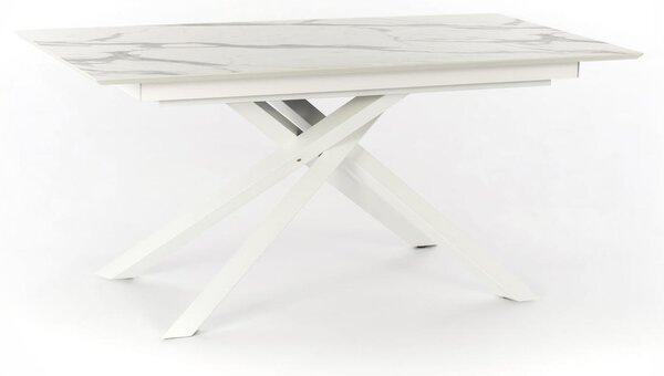 E-STYLO Tavolo Allungabile Top in HPL su MDF Gambe in metallo verniciato Allunghe interne in HPL su MDF,90cm X 170/270cm H. 76cm,Top: marmo calacatta allunghe: marmo calacatta gambe: bianco