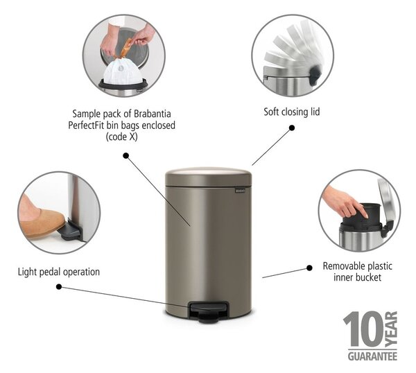 Bidone grigio in acciaio 12 l NewIcon - Brabantia