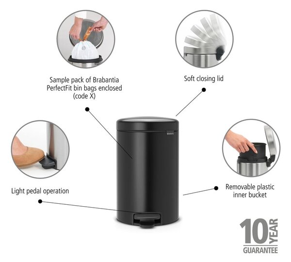 Bidone in acciaio nero opaco 12 l NewIcon - Brabantia