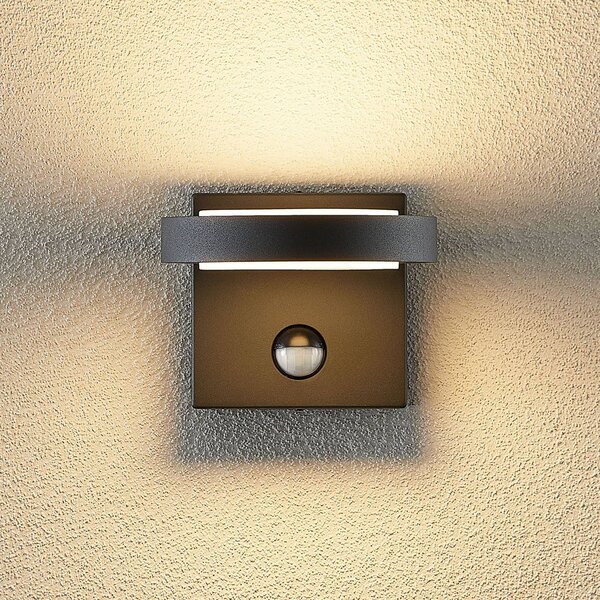 Lucande Applique da esterni LED Belna, metallo, sensore, IP54 Belna, Nero, Alluminio, Moderno