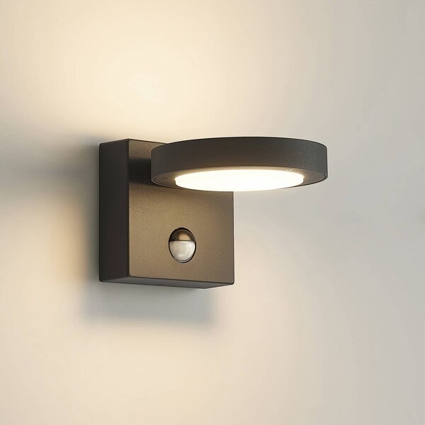 Lucande Applique da esterni LED Belna, metallo, sensore, IP54 Belna, Nero, Alluminio, Moderno