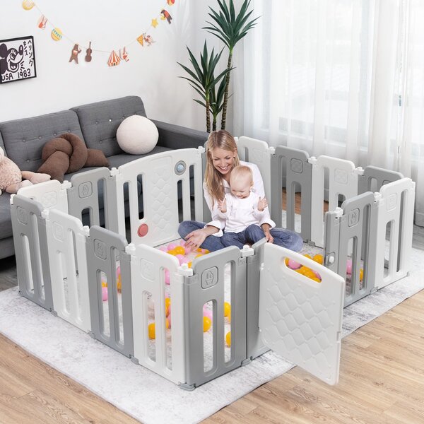 Costway Box di sicurezza per bambini con 14+2 pannelli, Centro attività con cancello di sicurezza pannello di gioco Beige