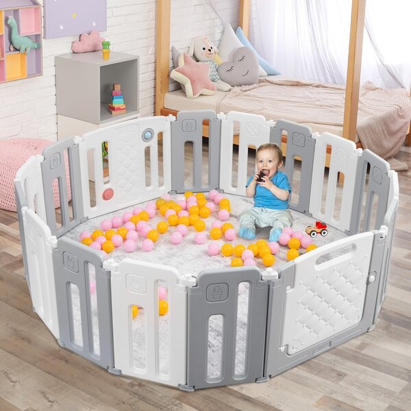 Costway Box di sicurezza per bambini con 14+2 pannelli, Centro attività con cancello di sicurezza pannello di gioco Beige