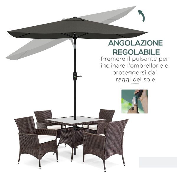 Outsunny Ombrellone da Giardino Rettangolare 2x3 m Inclinabile con Apertura a Manovella, Grigio|Aosom