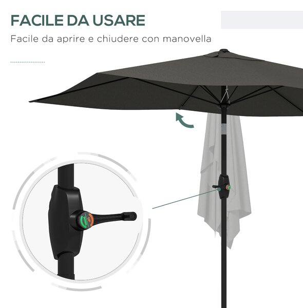 Outsunny Ombrellone da Giardino Rettangolare 2x3 m Inclinabile con Apertura a Manovella, Grigio|Aosom