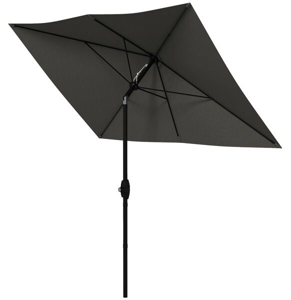 Outsunny Ombrellone da Giardino Rettangolare 2x3 m Inclinabile con Apertura a Manovella, Grigio