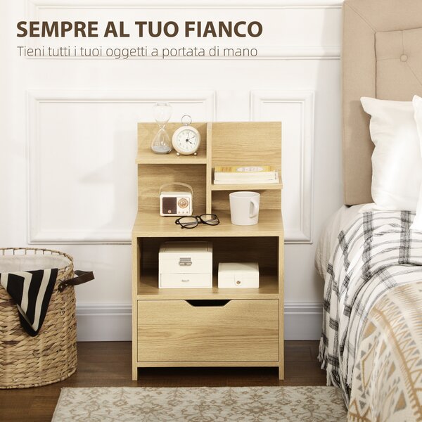 HOMCOM Comodino multiuso moderno con 2 Ripiani Aperti e Cassetto in Truciolato per Camera da Letto e Salotto, 45x35x73 cm| Aosom Italy