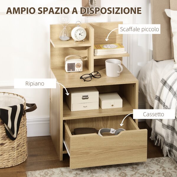HOMCOM Comodino multiuso moderno con 2 Ripiani Aperti e Cassetto in Truciolato per Camera da Letto e Salotto, 45x35x73 cm| Aosom Italy