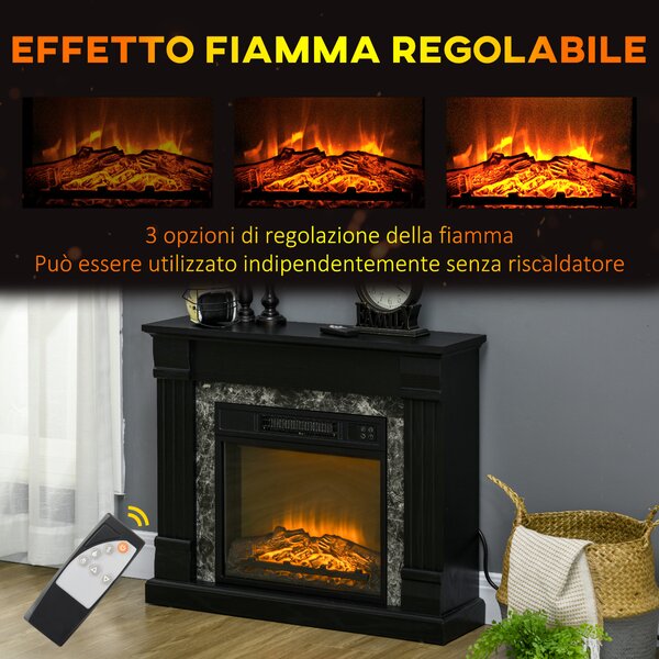 HOMCOM Camino Elettrico da Incasso a Terra con Timer, Fiamma e Temperatura Regolabile, 80x21.6x67.8 cm, Nero