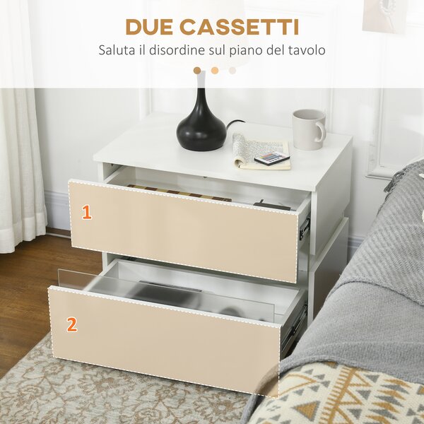 HOMCOM Comodino Multifunzionale con 2 cassetti e LED incorporata, 4 Modalità di luce e 16 colori, in Truciolato, 60x39x47cm, Bianco|Aosom Italy