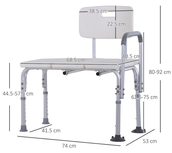 Homcom Sedia da Doccia con Altezza Regolabile su 6 Livelli, Piedini e Bracciolo Antiscivolo, Ampia Seduta (68.5x40.5cm)|Aosom