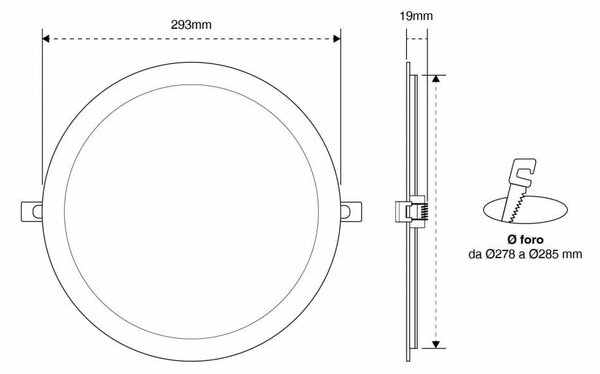 Pannello LED Rotondo 30W, 3.000lm, no Flickering, Foro Ø278-285mm, OSRAM LED Colore Bianco Caldo 3.000K