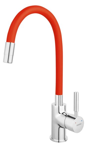 Novaservis Ferro - Miscelatore da lavello con braccio di erogazione flessibile, rosso/cromo 70710,0CV