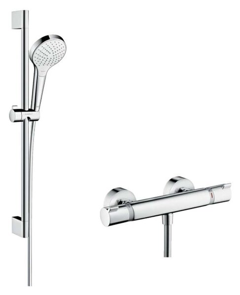 Hansgrohe Croma Select S - Set doccia Vario con termostato, 3 getti, asta doccia 650 mm, bianco/cromato 27013400