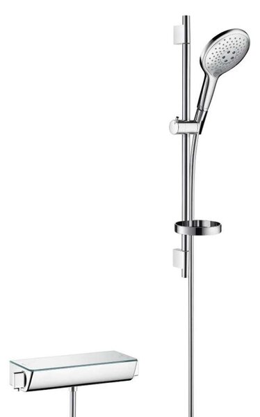 Hansgrohe Raindance Select S - Set doccia con termostato, 150 mm, 3 getti, bianco/cromato 27036400