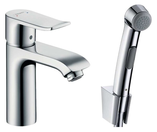 Hansgrohe Metris New - Miscelatore per lavabo con doccetta Bidette, con sistema di scarico, cromato 31285000