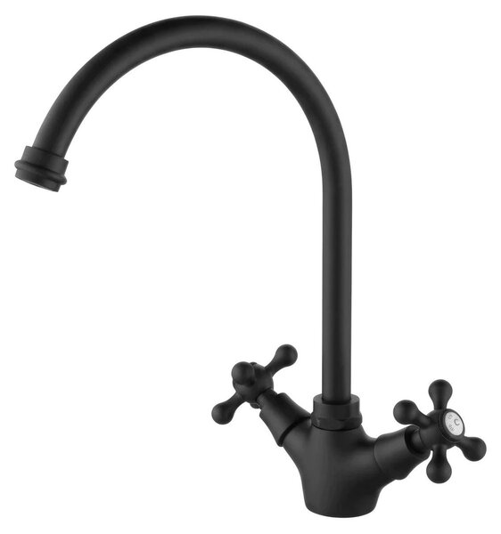 Aquanello Heritage Ascot: Miscelatore da cucina classico, design nostalgico, finitura nera, con bocchetta rotonda, modello BL-4003-HA