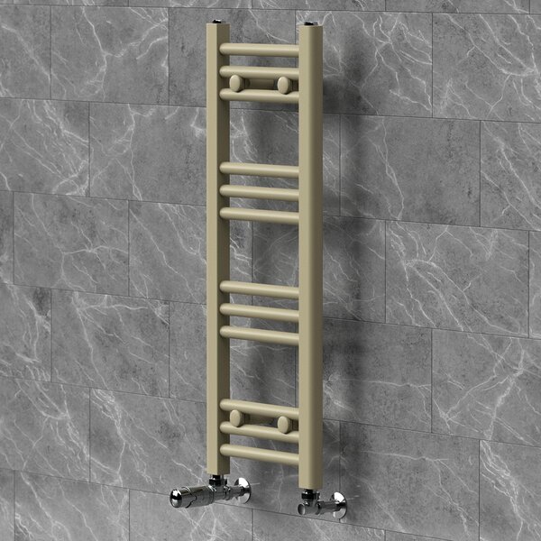 Asciugamani radiante LuxeBath 300x800 mm, radiatore per il bagno con valvola termostatica, asciugamani Sahara a parete con attacco laterale, portasciugamani, color beige