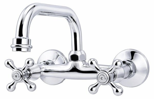 Aquanello Heritage Ascot: Miscelatore da cucina a parete, con bocchetta superiore, finitura cromata, modello CR-4110-HA