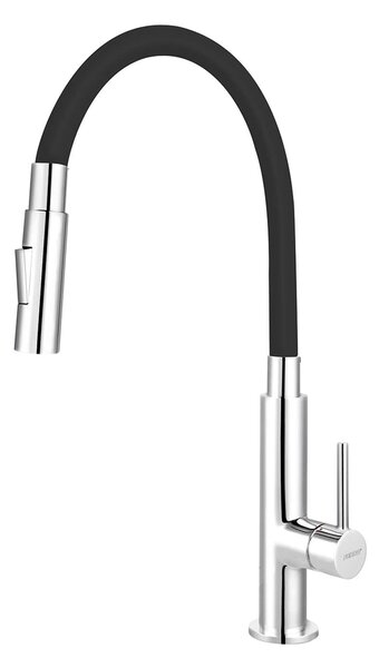 Novaservis Ferro - Miscelatore da lavello con braccio di erogazione flessibile, 2 getti, nero/cromo 70730,0C