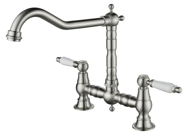 Aquanello Heritage Manor: Rubinetto da cucina classico – Miscelatore in acciaio inossidabile con leva bianca, modello NB-0010-HM