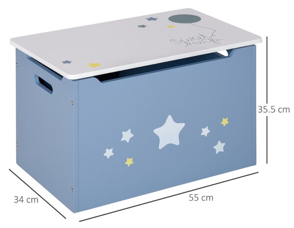 HOMCOM Cassapanca Baule Portagiochi in Legno Blu e Bianco, Panca per Cameretta Bambini 55 x 34 x 35.5 cm|Aosom