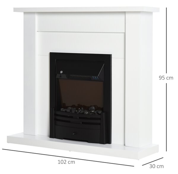 HOMCOM Camino Elettrico con Effetto Fiamma a 5 livelli e Telecomando, 1000W e 2000W, vetro temperato, 102x30x95cm, bianco | Aosom Italy
