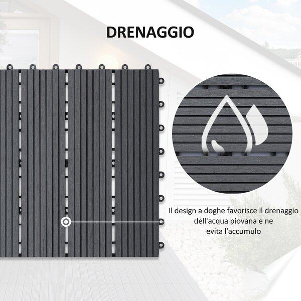 Outsunny Piastrelle da Giardino Incastrabili Set da 11 Mattonelle，Pavimento da Giardino per Esterno 30x30 cm Grigio|Aosom