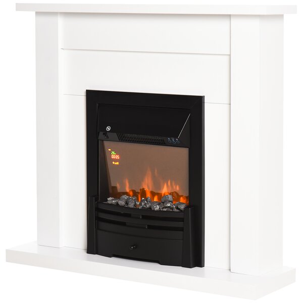 HOMCOM Camino Elettrico con Effetto Fiamma a 5 livelli e Telecomando, 1000W e 2000W, vetro temperato, 102x30x95cm, bianco | Aosom Italy
