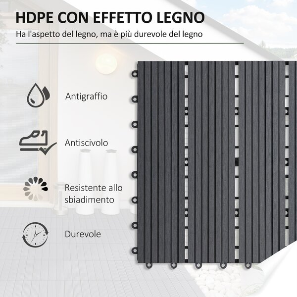 Outsunny Piastrelle da Giardino Incastrabili Set da 11 Mattonelle，Pavimento da Giardino per Esterno 30x30 cm Grigio|Aosom