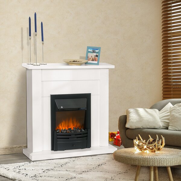 HOMCOM Camino Elettrico con Effetto Fiamma a 5 livelli e Telecomando, 1000W e 2000W, vetro temperato, 102x30x95cm, bianco | Aosom Italy