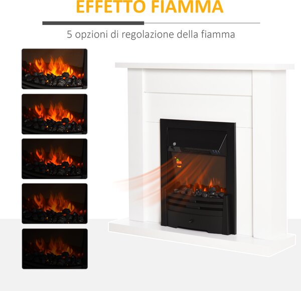 HOMCOM Camino Elettrico con Effetto Fiamma a 5 livelli e Telecomando, 1000W e 2000W, vetro temperato, 102x30x95cm, bianco | Aosom Italy
