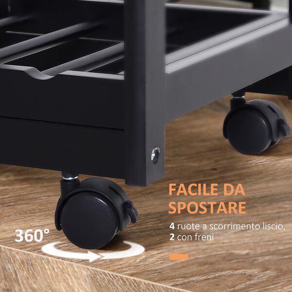 HOMCOM Carrello Cucina Portafrutta con Ruote Cassetti e Portabottiglie Salvaspazio in Legno MultifunzioneNero 74x37x76cm|Aosom